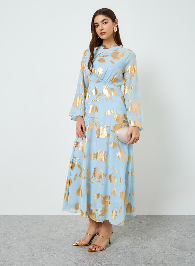 ستايلي فستان طويل بحافة واسعة وطبعة فويل - Image 1